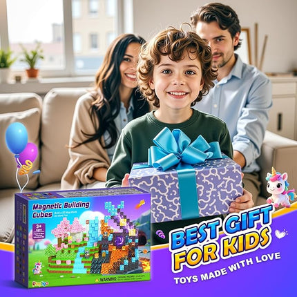 154PCS Magnetic Blocks - Build Mine Magnet World Stacking Cube Toys with Magnet Board, Magnetic Tiles Building Blocks STEM Construction Toys, Sensory Games for Kids Age 3+ Boys Girls Birthday Gift