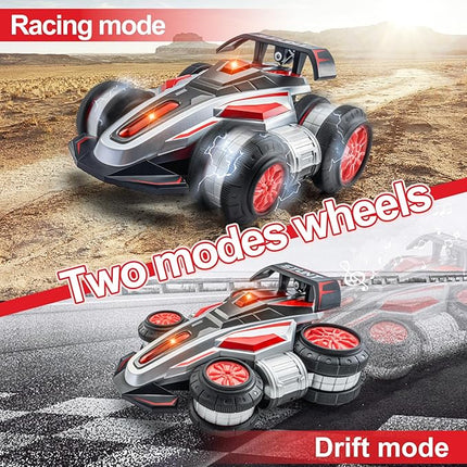 RC Cars, 2.4 GHz Fast Stunt RC Car, 4WD 360° Rotating RC Trucks with lights and music, High Speed Off Road Stunt Truck, upright walking cars, Remote Control Car Toy for 6-12 Boys and Girls(RED)