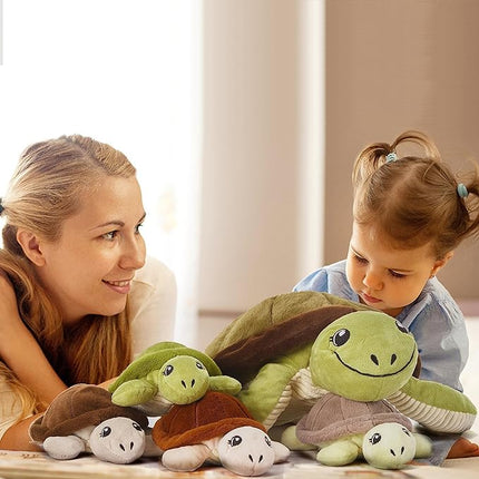 IKASA Mommy Sea Turtle Stuffed Animal Mom and Baby Plush Toy, Cute 15" Soft Small Mama Family Set with Little Babies,Gifts for Kid (Sea Turtle)