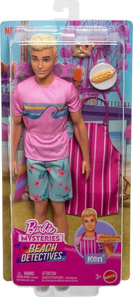 Barbie Mysteries: Beach Detectives Ken Doll Wearing Removeable Signature Outfit with Storytelling Accessories, Including Apron & Snacks