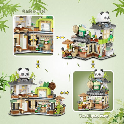Street View Tea Shop Mini Building Blocks, MOC Creative Building Toys Cute Panda Animals Building Set for Girls 6-12, Simulation Architecture Construction Toy, Gift Idea for Kids Adults (860PCS)