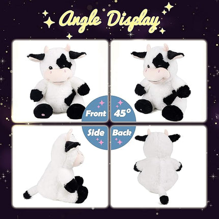 Hopearl LED Plush Cow Lighting Up Stuffed Animal Diary Cattle Floppy Night Lights Glow in The Dark Birthday Festival for Kids Toddler Girls, 13''