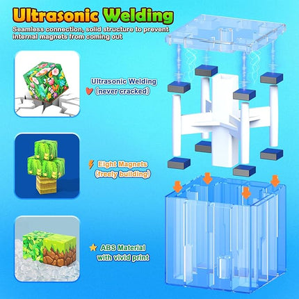 150 Magnetic Blocks – Mine Magnet Game Building Craft, STEM Constructions Toy, Jungle Animals, Sensory Stacking Cubes Kids Toys, Christmas Birthday Gifts for Boys Girls Age 3-5, 5-7, 4-8, 8-12