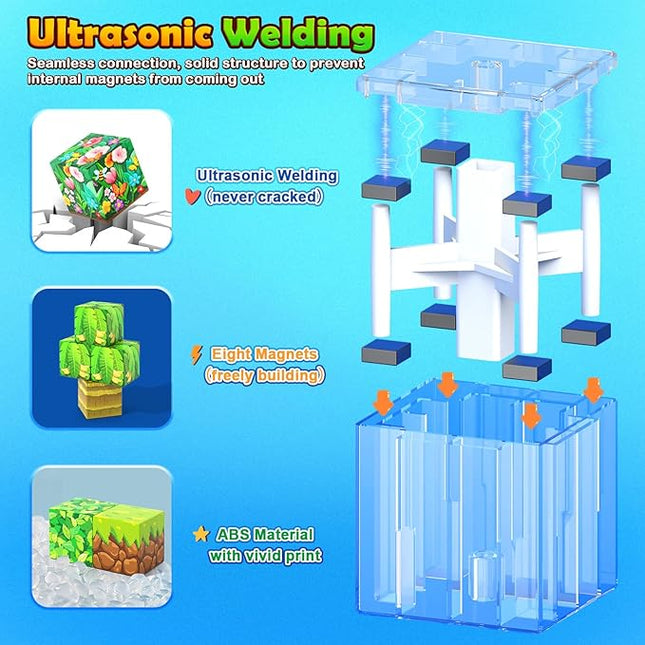 150 Magnetic Blocks – Mine Magnet Game Building Craft, STEM Constructions Toy, Jungle Animals, Sensory Stacking Cubes Kids Toys, Christmas Birthday Gifts for Boys Girls Age 3-5, 5-7, 4-8, 8-12