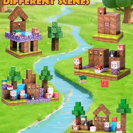 126PCS Magnetic Building Blocks: Forest Castle Magnetic Blocks Building Toys, Toddler Magnet Toys STEM Building Game Sensory Gift for Kids Ages 3 4 5 6 7 8 9+ Boys Girls Birthday Gifts