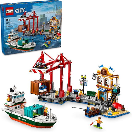 LEGO City Seaside Harbor with Cargo Ship Toy, Model Container Crane and Boat with 8 Minifigures Included, Building Set for Boys and Girls Ages 8 and Up, Kids Gift Idea, 60422