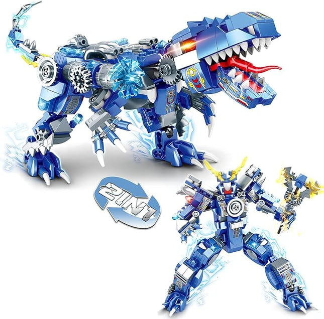 Dinosaur Building Blocks 2 in 1 Transforming Mech, Compatible with Lego Dinosaur Set, 433 PCS Dinosaur Mech STEM Toys for Kids Ages 6-12, Dinosaur Toy Gift for Christmas & Birthday