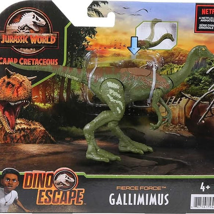 Mattel Jurassic World Camp Cretaceous Fierce Force Dinosaur Action Figure, Gallimimus Dino Toy with Movable Joints, Realistic Sculpting & Single-Strike Motion