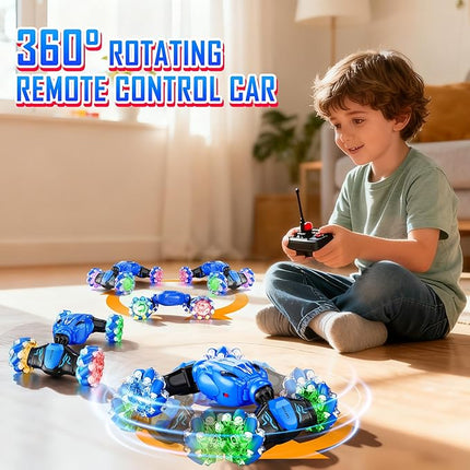 Remote Control Car for Boys 4-7 2.4ghz 4WD Rc Car 360° Rotate Transform Drift with Lights,All Terrains Rc Stunt Car Toys for Boys 6-8 8-12 Birthday
