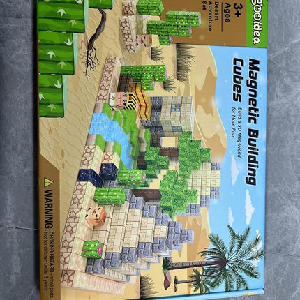 Large Magnetic Blocks Kids Toys, Sensory Learning Toys, Mine Magworld Building Craft, Desert Construction Set, 1“ Magnetic Building Cubes, Game Gift for 3+ Year Old Boys Girls
