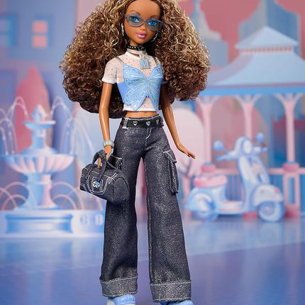 Barbie Signature My Scene Madison Doll & Accessories, Y2K-Inspired Outfit with Butterfly Top, Cargo Jeans, Denim Bag & Display Stand