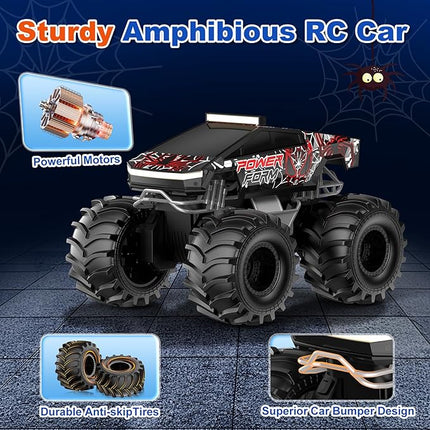 Amphibious Remote Control Car, 1:18 Waterproof Monster Truck Toys RC Cars, 2.4GHz RC Trucks 4WD All Terrain Off-Road Pickup, Kids Christmas Birthday Presents for Boy Girl Toys Age 6 7 8 9 10 11 12