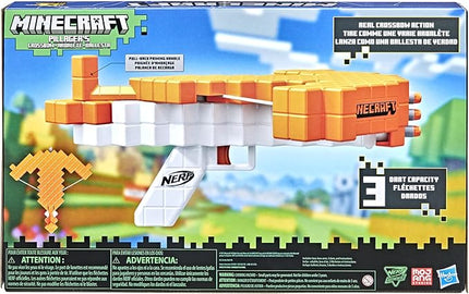 Nerf Minecraft Pillager's Dart-Blasting Crossbow, Includes 3 Nerf Elite Darts, Real Crossbow Action, Toys for 8 Year Old Boys and Girls and Up
