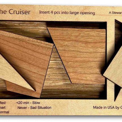 Perfect Gift for Puzzle Lovers - The Cruiser - 4 Piece Wooden Brain Teaser - Desktop and Coffee Table Fidget Toys