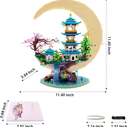 4288 PCS Cherry Blossom Tree Building Set for Adults Teens，Chinese Moon Palace Architecture Model，Micro Japanese Sakura Tree House, Mini Cherry Bonsai Tree Bricks, Creative Gift for Kids 14+