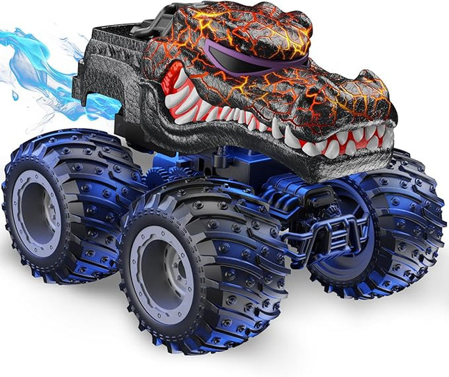 Remote Control Monster Trucks, 2.4GHz All Terrain RC Cars with Light Spray, Birthday Gift for Kids 3 4 5 6 7 8, Toddler Toys for Boys Girls 3+ Year Old