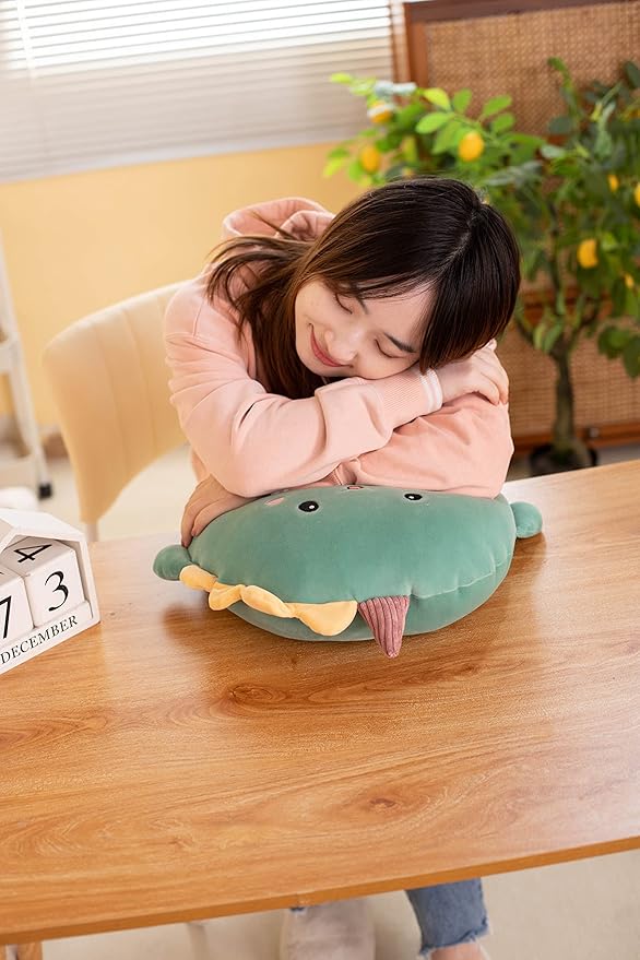 Soft Flat Dinosaur Plush Hugging Pillow Cute Green Dinosaur Unicorn Stuffed Animal Dino Plushies Toys Kids Dino Anime Cushion for Birthday, Valentine's Day, Christmas...16.5 Inch
