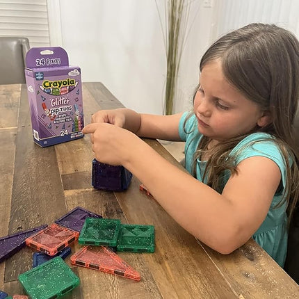 CreateOn Crayola Mini Magnetic PIP-Tiles, Building Set for Kids, Magnetic Building Toys for Kids, STEM Travel Toys for Boys and Girls Ages 3+, 24-Piece Set (Glitter)
