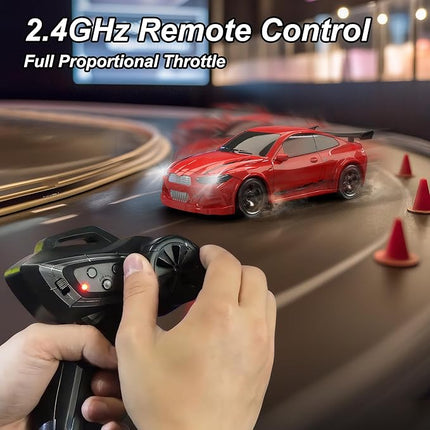 Mini RC Drift Car with Lights, 1:64 4WD 2.4GHz Remote Control Car for Kids Adults (Blue)