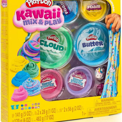Play-Doh Kawaii Mix & Play Scented Compounds – Cloud, Butter, Foam, Super Stretch, Sensory Dough, Kit, Gifts for Kids, Sensory Toys, Party Favors for Kids 8-12, Playdoh Compound Packs