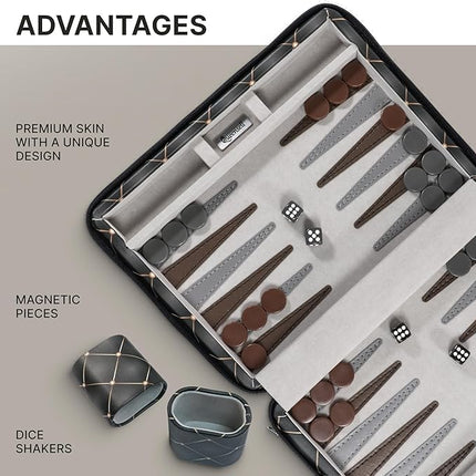 Magnetic Travel Backgammon Sets for Adults - Quality PU Leather Backgammon Board Game for Adults and Kids - 14" Gift for Man Backgammon Board with 32 Magnetic Pieces in PU Leather Case