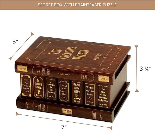 Bits and Pieces - Elegant Treasure Box - Premium Quality Jewelry Box - Secret Box with Brainteaser Puzzle for Gifts or Valuables - 7 x 5 x 3 ¾ inches