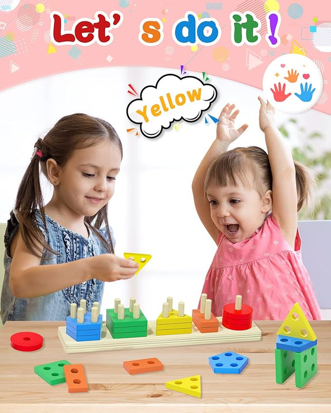 Yetonamr Montessori Toys for 1 2 3 Years Old Boys Girls Birthday Gifts, Wooden Sensory Toys for Ages 2-4 Kids Baby, Toddler Learning Toy Activities Puzzles Ages 1-3
