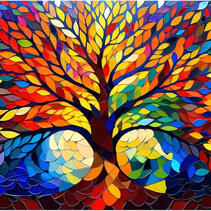 Rocorose Stained Glass Puzzle for Adults 1000 Pieces Tree of Life Family Jigsaw Puzzles, Impossible Hard Difficult Challenging Plant Tree Puzzle for Gift Home Wall Decor