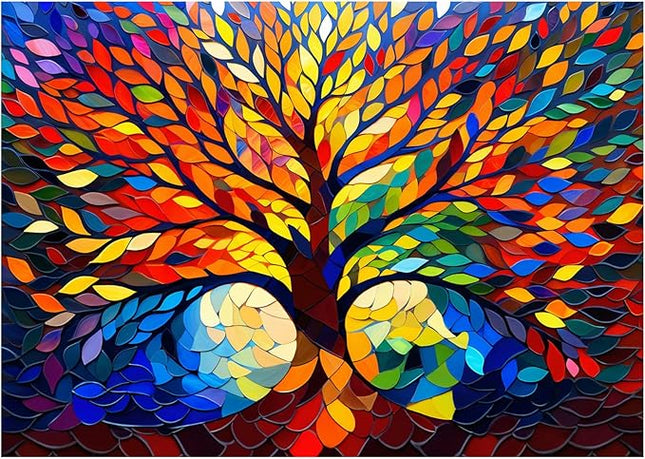 Rocorose Stained Glass Puzzle for Adults 1000 Pieces Tree of Life Family Jigsaw Puzzles, Impossible Hard Difficult Challenging Plant Tree Puzzle for Gift Home Wall Decor
