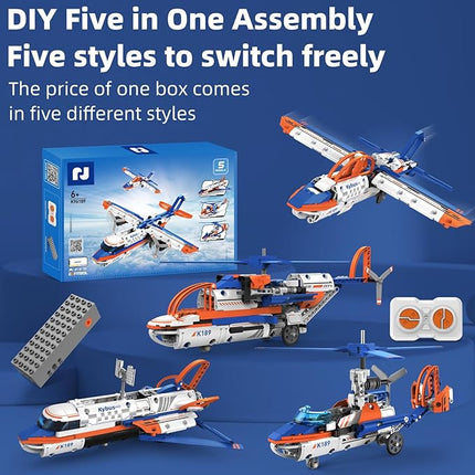 STEM Building Toys for Kids 6-14，5-in-1 Remote & App Controlled Construction Plane/Jet Aircraft/Helicopter/Space Shuttle/Wing Aircraft，325 Pcs Building Blocks Set Birthday Gift Ideas for Boys Girls