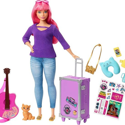 Barbie Dreamhouse Adventures Doll & Accessories, Travel Set with Daisy Doll, Kitten, Working Suitcase & 9 Pieces