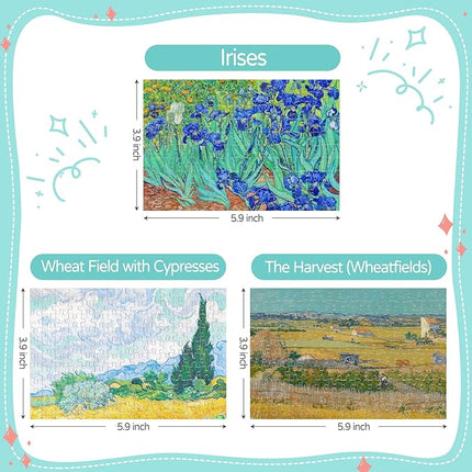 150 Pieces Mini Jigsaw Puzzles for Adults & Kids, 6" x 4" Small Jigsaw Puzzles Capsule Tube Jigsaw Puzzles Intelligent Game, Wheat Field with Cypresses Irises The Harvest (Wheatfields) 3 Pack