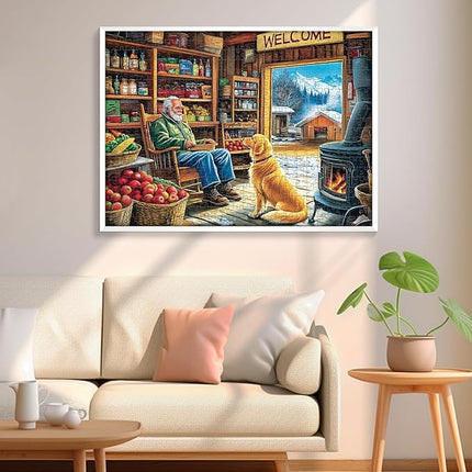 500 Pieces Puzzle for Adults, Country Shop Puzzle for Adults Children, Elder Man and Golden Dog Jigsaw Puzzle 500 Pieces, Fun and Challenging Family Game Great Gift Idea 20.5 * 15 in