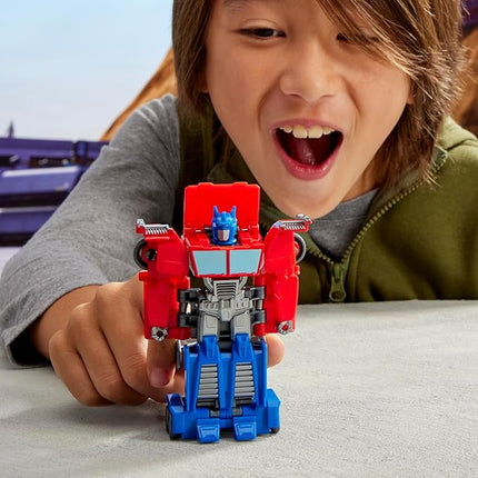 Transformers EarthSpark 1-Step Smash Changers Optimus Prime 4-Inch Action Figure, Robot Toys for Boys and Girls 6 and Up
