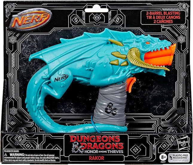Nerf Dungeons & Dragons Rakor Blaster, 4 Elite 2.0 Darts, Kids Outdoor Games, D&D Blaster Toys for Ages 8 & Up