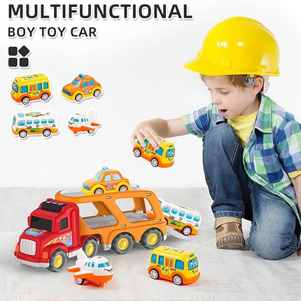 Veslier Toddler Toys Car for Boys Girls Age 1-3 3-5, 5 in 1 Carrier Transport City Vehicles Toys,Kids Toy Cars for Toddlers 1-3, Christmas Birthday Gift for Toddlers 3+.