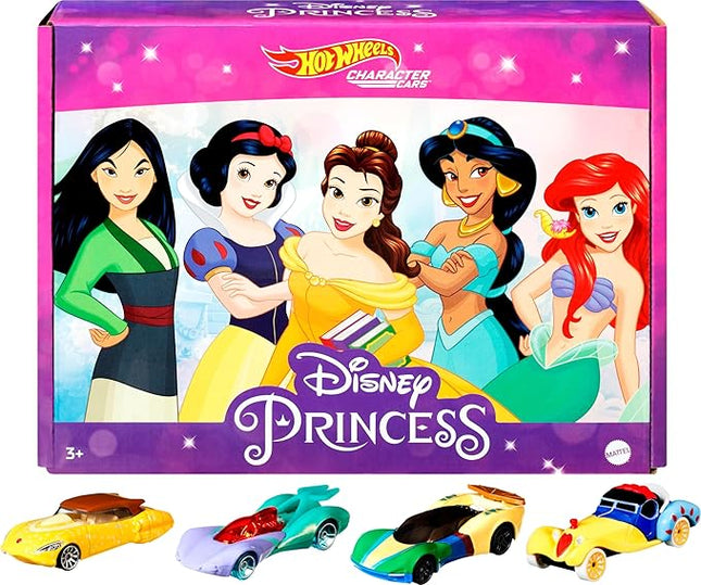 Hot Wheels Disney Princess Toy Cars 5-Pack, Set of 5 Character Vehicles in 1:64 Scale: Mulan, Snow White, Belle, Jasmine & Ariel