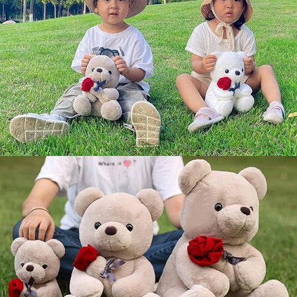 Teddy Bear with Rose,Plush Stuffed Animal Teddy Bear,Cute Sweet Teddy Bear Great Gift for Your Loved One, Soft Teddy Bear for Girlfriend Kids Birthday, Valentine, Christmas(18 inches, Brown)