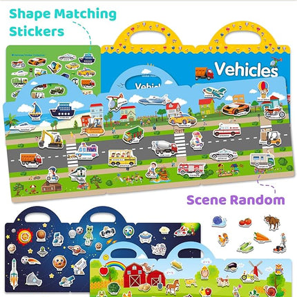 Benresive Reusable Sticker Books for Kids 2-4, Sticker Books for Toddlers 1-3 2-4, Toddler Travel Toys Activities Crafts Gifts - Farm, Space and Vehicle