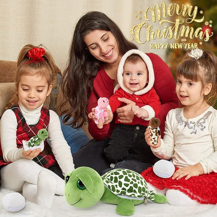 MorisMos Sea Turtle Stuffed Animal with Babies, 14'' Mommy Stuffed Turtle with 3 Babies & 2 Plush Eggs in Tummy, Big-Eyed Sea Tortoise Toys for Kids Toddlers,Sea Stuffed Animals,Tortoise Plush Pillow