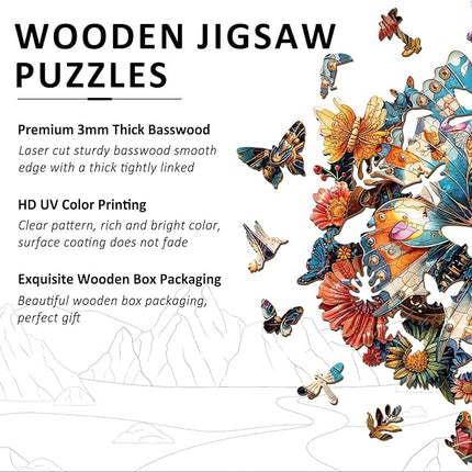 Wooden Puzzles for Adults - Mechanical Butterfly Wood Puzzles Adult - Unique Animal Shape Wooden Jigsaw Puzzles for Adults - Birthday Gifts for Puzzle Lovers, Family (13.3 * 13.3in)
