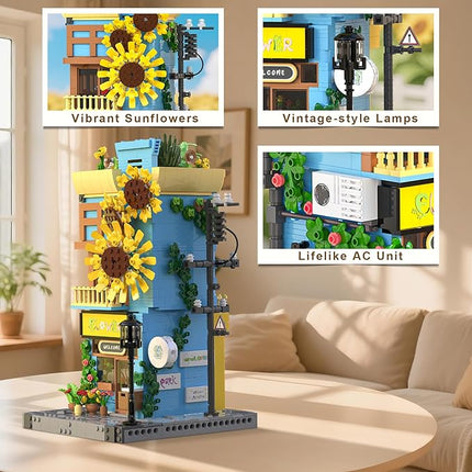 Flower House Building Set - Street View City Town Flower House Collection Kit - Home Decor Modular Building Block Kit for Adults and Teens (1580Pcs)