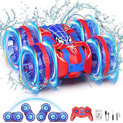 Waterproof Remote Control Car，4WD Land & Water 2.4 GHz RC Car Remote Control Boat，360°Rotation RC Stunt with LED Lights，Boys Girls Gifts All Terrain Water Beach Pool Toy