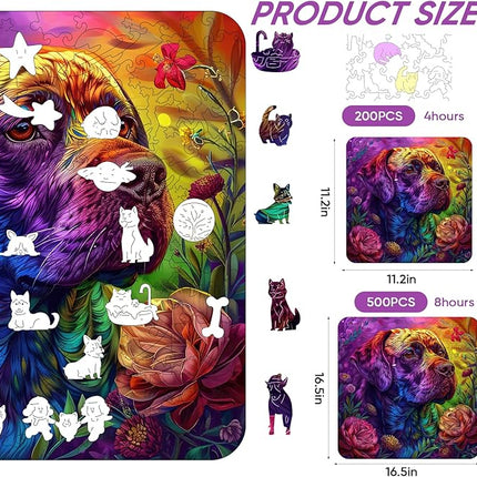 Wooden Jigsaw Puzzles 500 Pieces-Colored Dog,16.5x16.5in,Royal,Wooden Puzzles for Adults,Unique Shape Animal Adult Puzzles,Irregular Wood Puzzles Best Gift for Adults and Kids Family Game