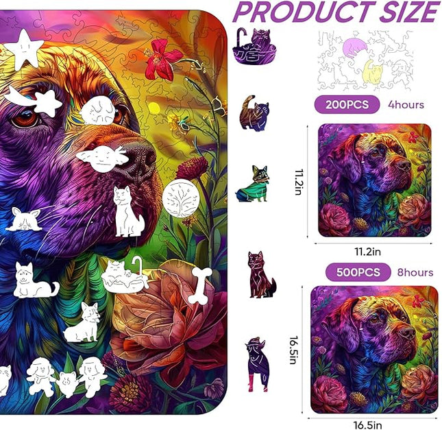 Wooden Puzzles Colored Dog 200 Pieces, Aim Puzzles for Adults, Unique Shape Animal Adult Puzzles, Irregular Wood Best Gift for Adults Family Game (11.3x11.3 in)