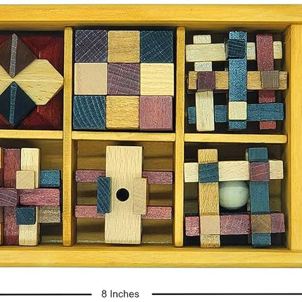Wooden Brain Teaser Puzzles 6 Pack - 3D Brain Teasers for Adults & Kids - Educational and Fun Gift Ideas - Mind Puzzles for Adults