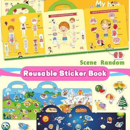 Reusable Sticker Book for Toddlers 2-4 Years, Stickers for Kids, Toddler Sticker Book Ages 1-3, Toddler Craft Activities, Toddlers Travel Toys Ages 2+ Boy Girl Birthday Gifts