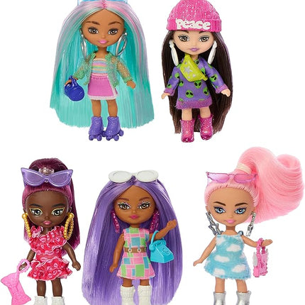 Barbie Extra Mini Minis Dolls 5-Pack, Small Doll Set with Colorful Clothes & Accessories for Unique Looks, 3-inch