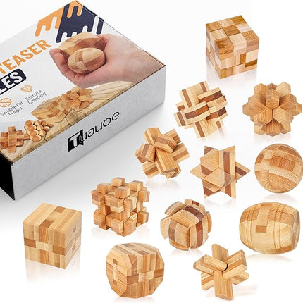 Wooden Brain Teaser Puzzles, 12pcs 3D Brain Teasers for Adults Teens Kids, Logic Mind Puzzle Box Lock Toy Removing Assembling 3D Small Puzzle Gift Set, Small 3D Unique IQ Hand Puzzles
