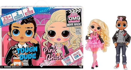 L.O.L. Surprise! OMG Movie Magic Fashion Dolls 2-Pack Tough Dude and Pink Chick with 25 Surprises Including 4 Fashion Looks, 3D Glasses, Accessories and Reusable Playset - Great Gift for Ages 4+